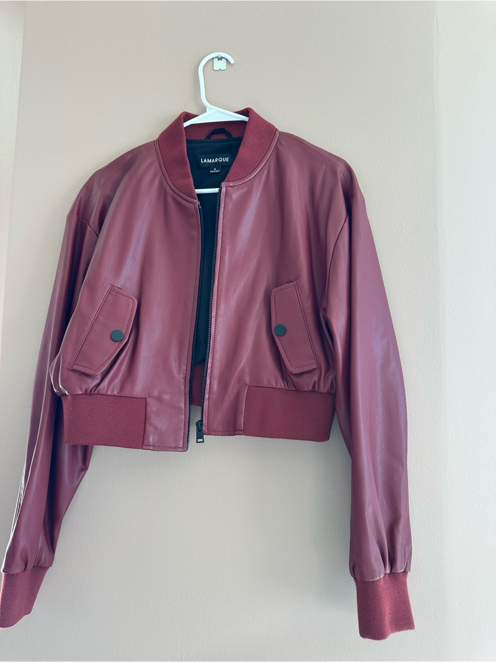 Lamarque Cropped Bomber Jacket in Deep Burgundy